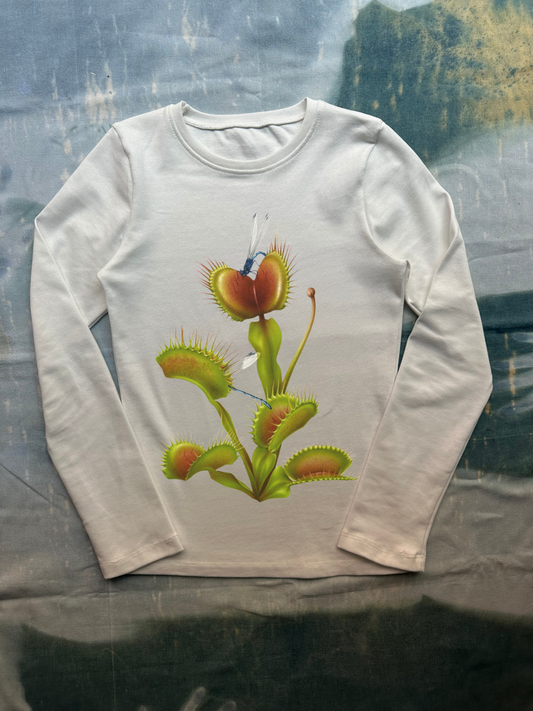 Venus Flytrap Printed Long Sleeve Tee | Botanical Vintage Illustration Top