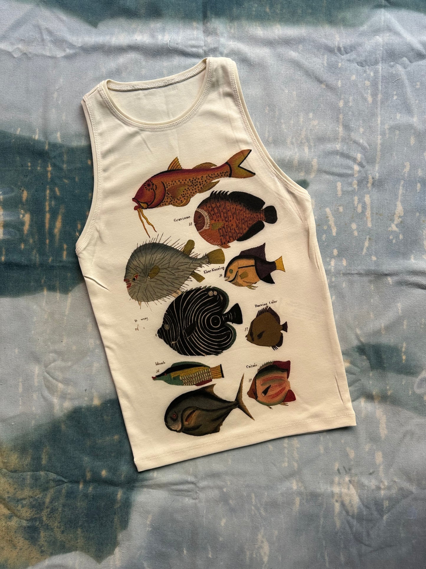 Louis Renard's Fish Digital Printed Tank Top - Handmade DTG Crop Top for Women – Vibrant Printed Top – Soft Cotton Stretch–Eco-Friendly Gift