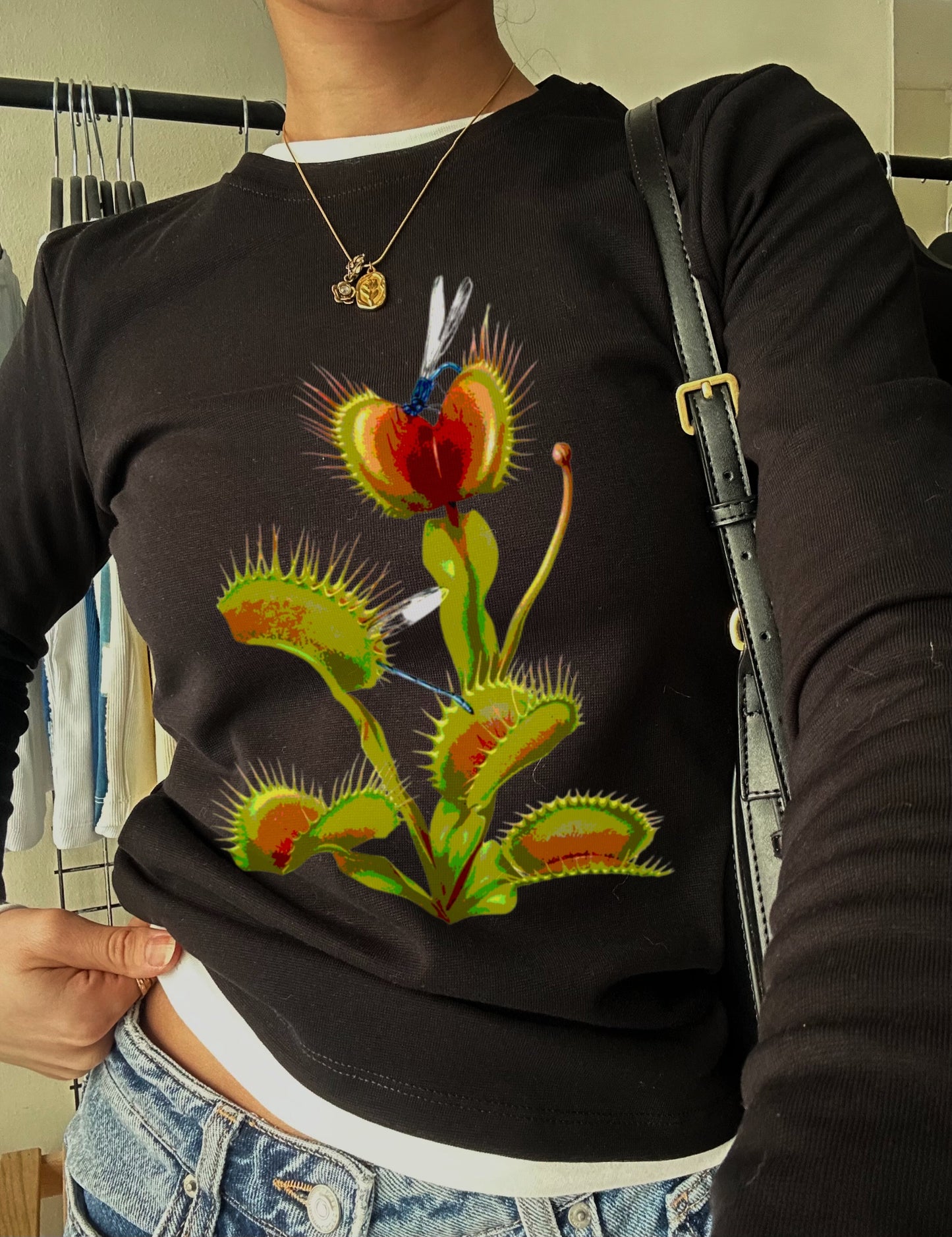 Venus Flytrap Poster Printed Long Sleeve Tee Black