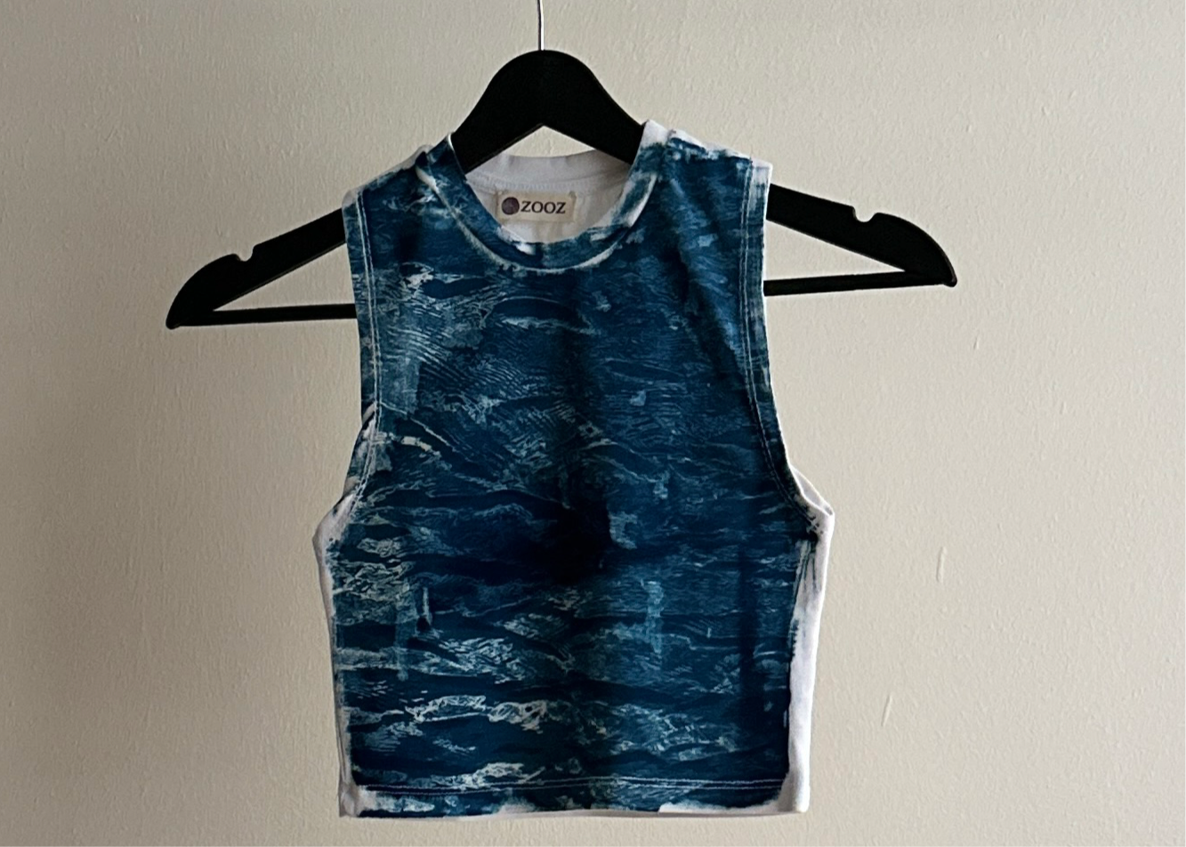 Waves Cyanotype Super Crop Top Sale 65
