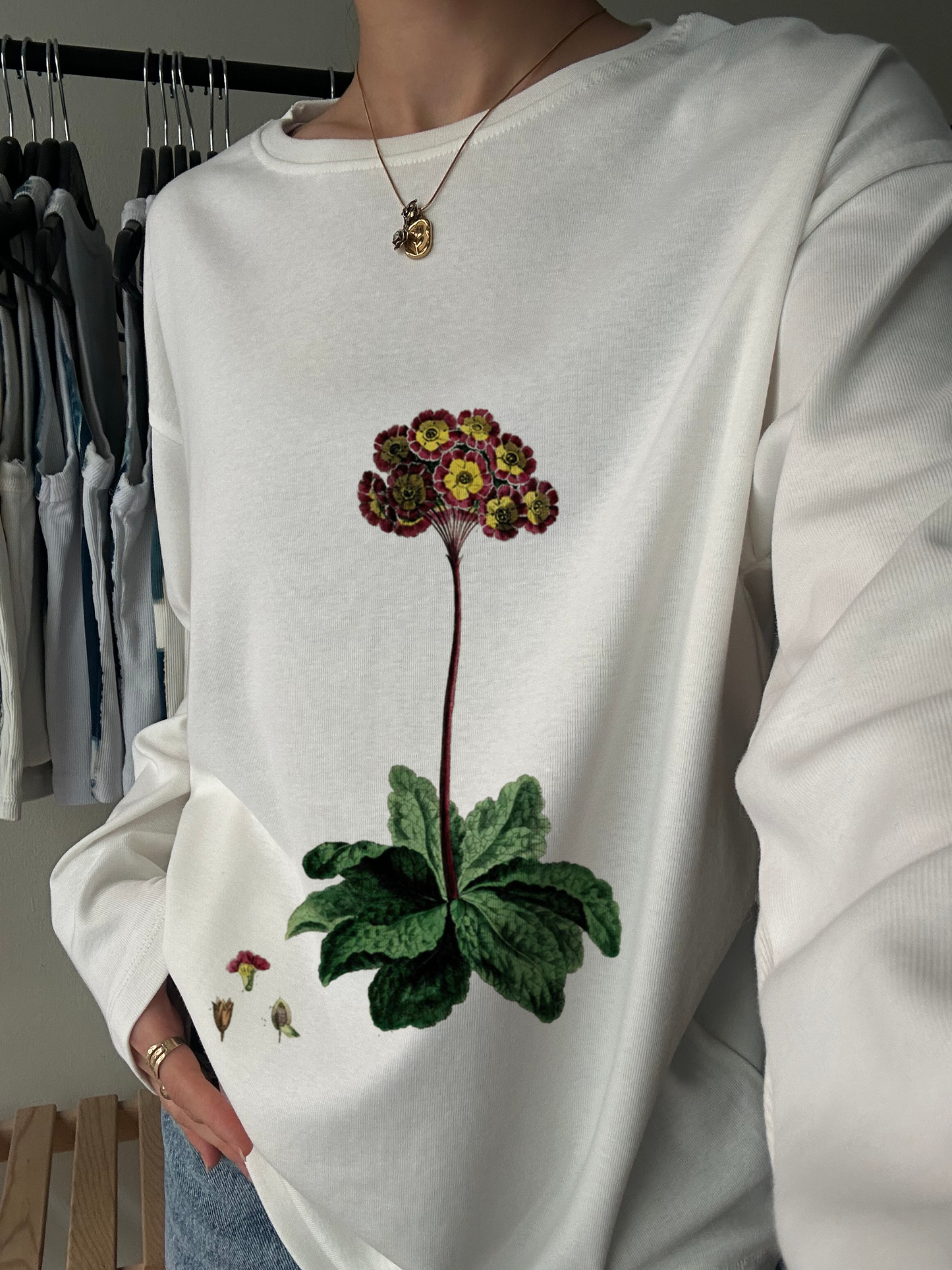 Botanical Primula Illustration Long Sleeve Tee