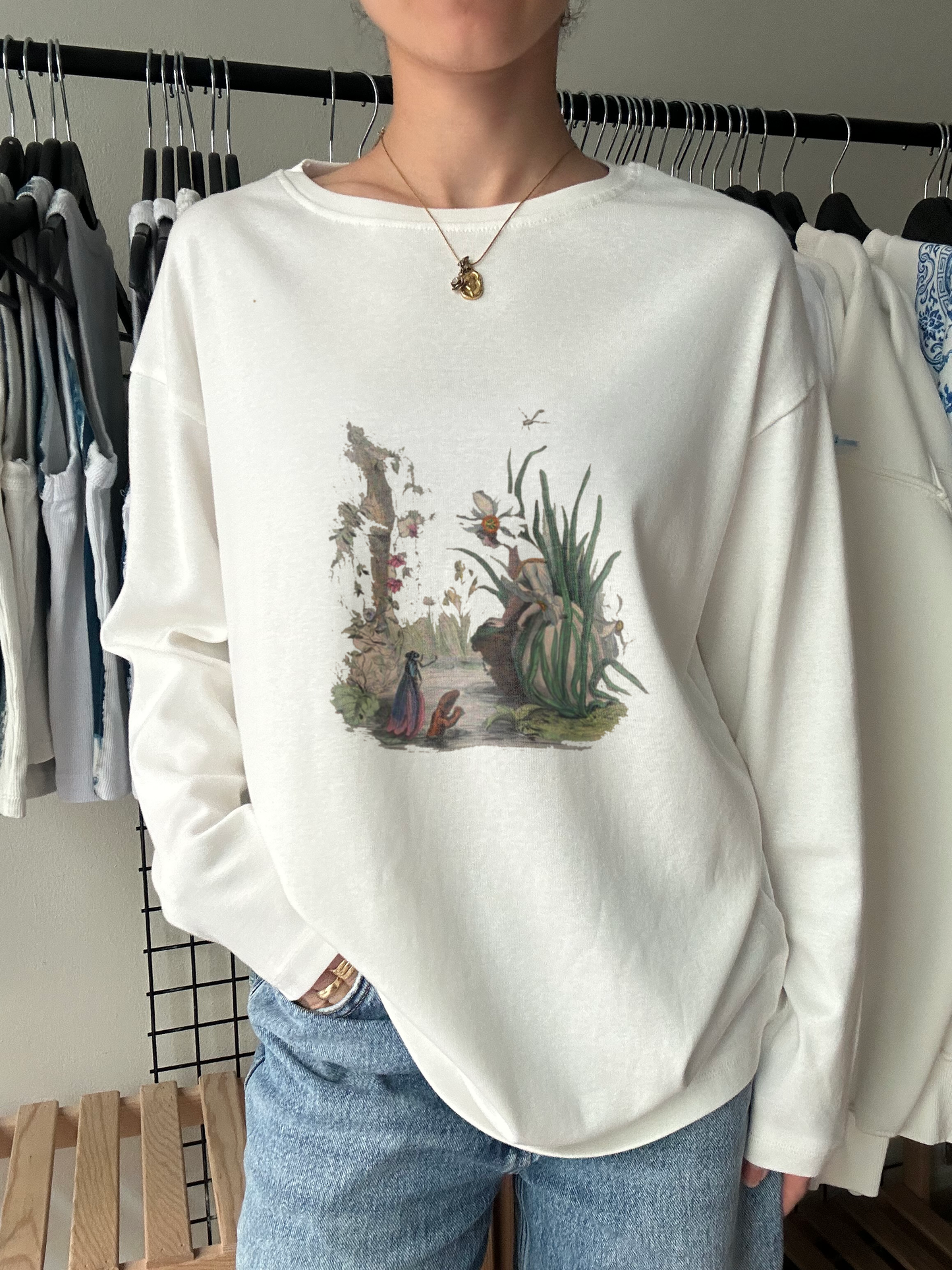 Pastoral Landscape Illustration Long Sleeve Tee