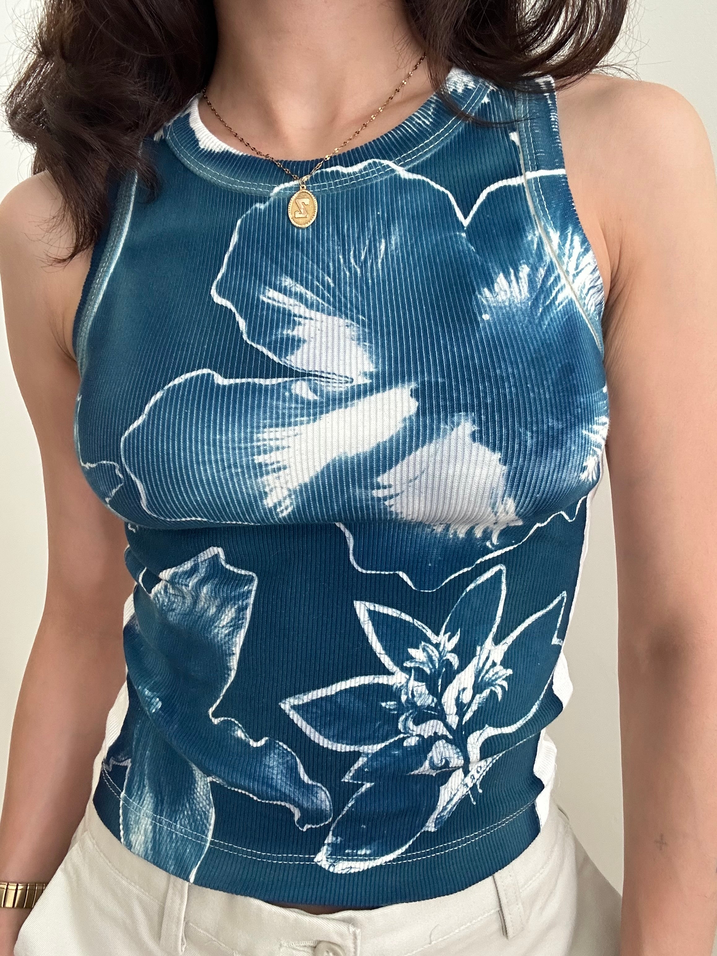 Floral Cyanotype Crop Top