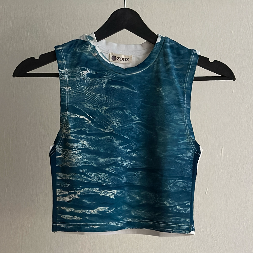 Waves Cyanotype Super Crop Top Sale 38