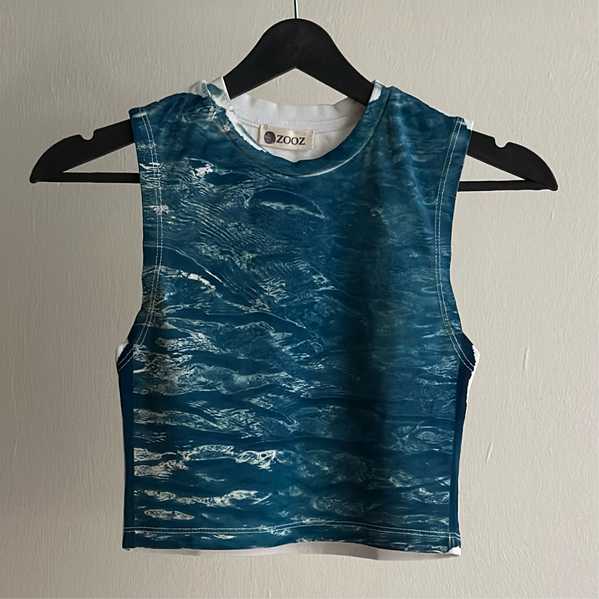 Waves Cyanotype Super Crop Top Sale 38