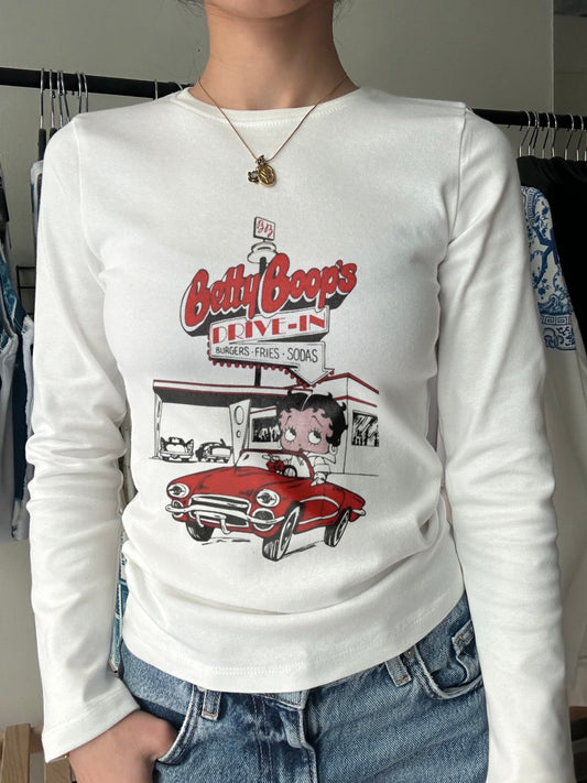 Vintage Betty Boop Printed Long Sleeve Tee | Botanical Vintage Illustration Top
