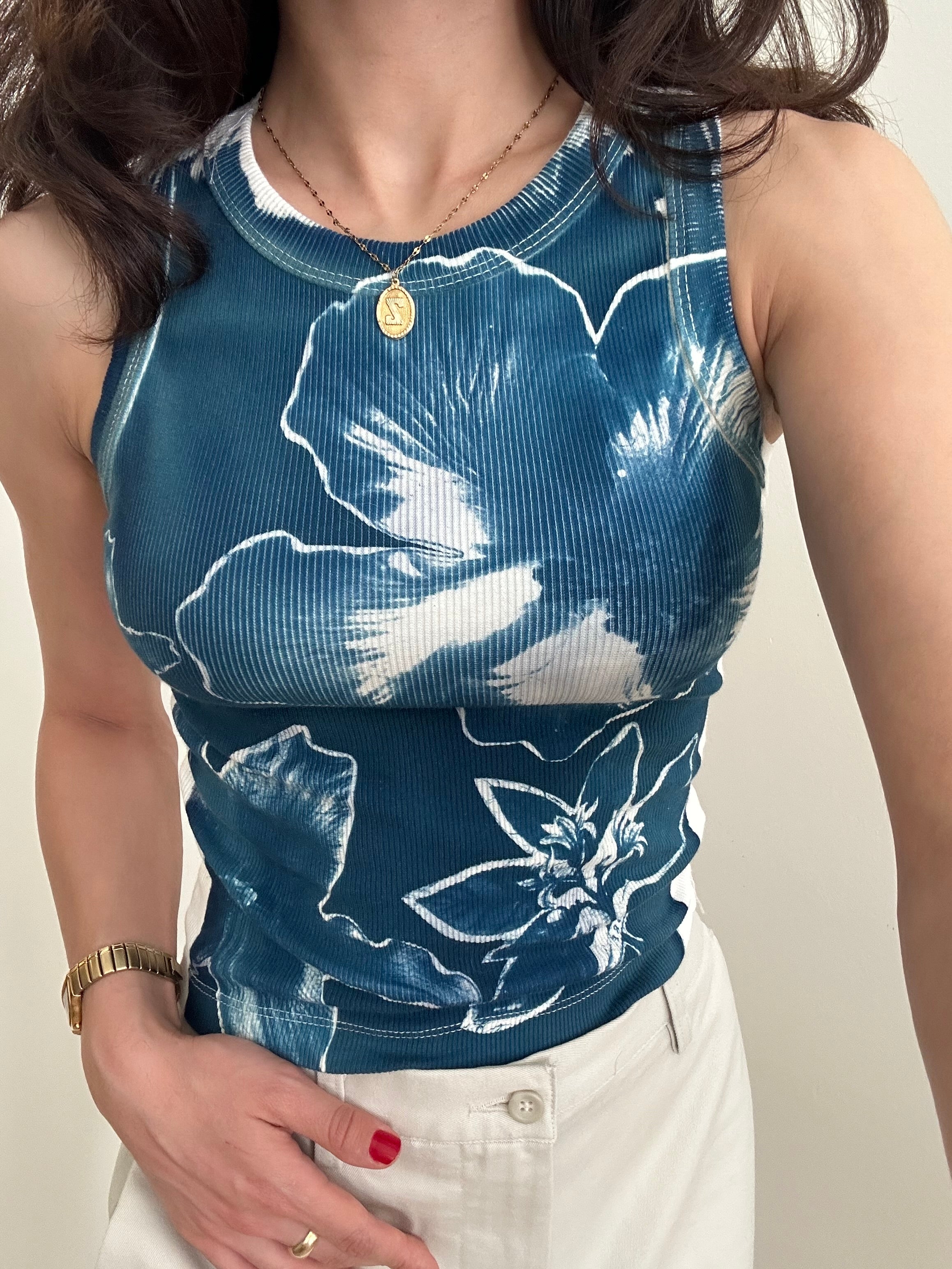 Floral Cyanotype Crop Top