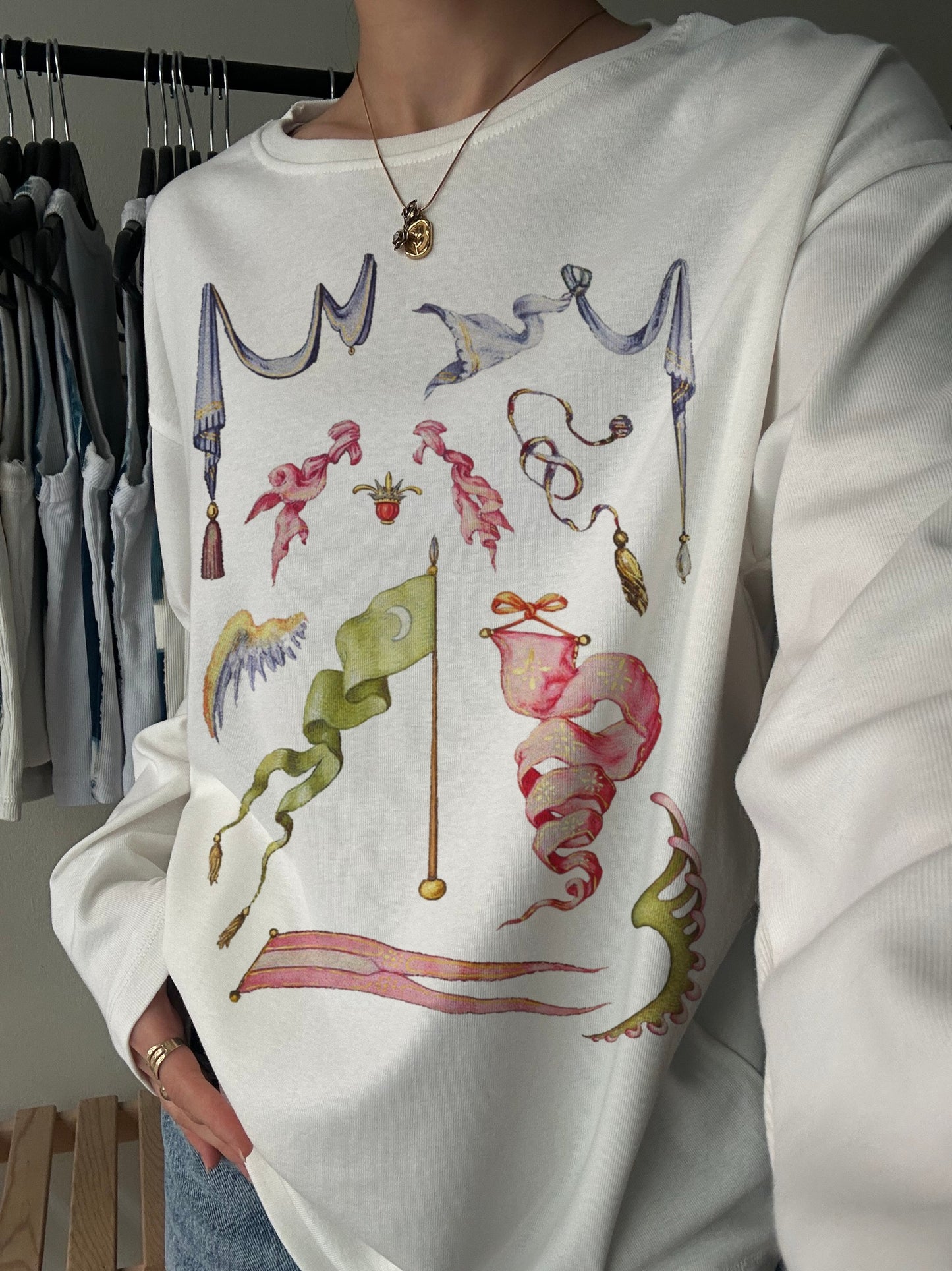 Ribbon & Flags Vintage Illustration Long Sleeve Tee