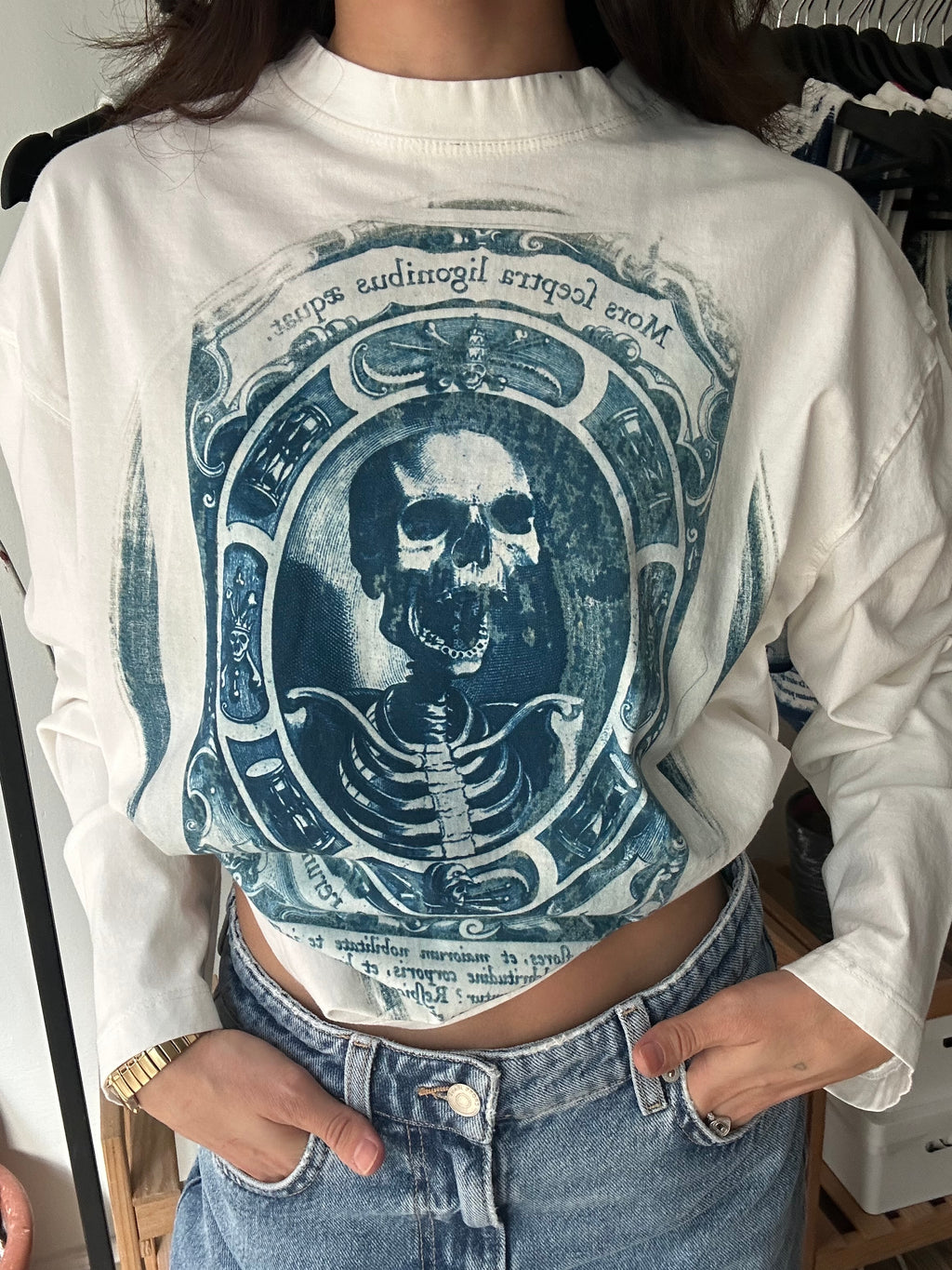Skeleton Cyanotype Printed Boxy Cut Long Sleeve Tee