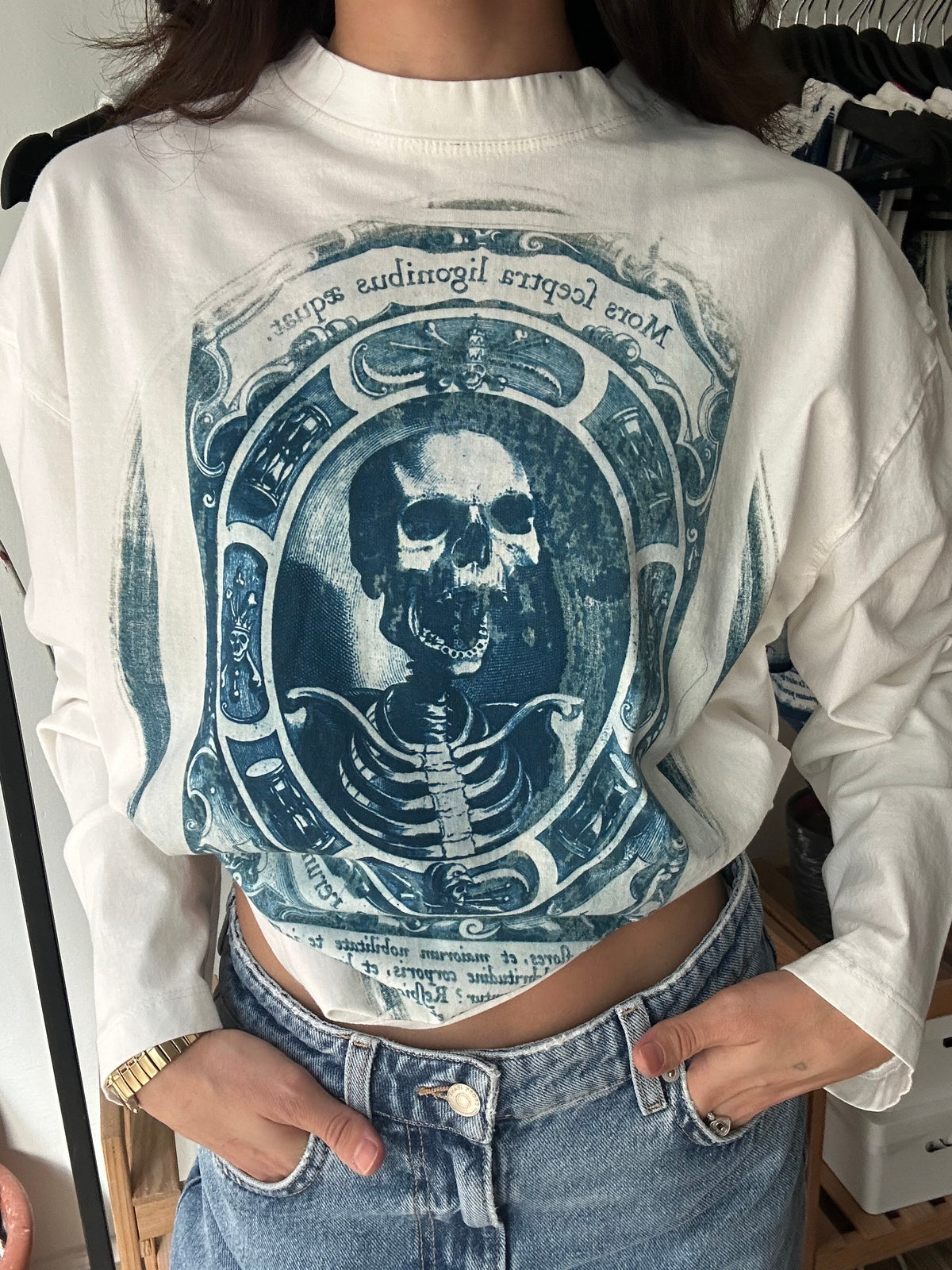 Skeleton Cyanotype Printed Boxy Cut Long Sleeve Tee