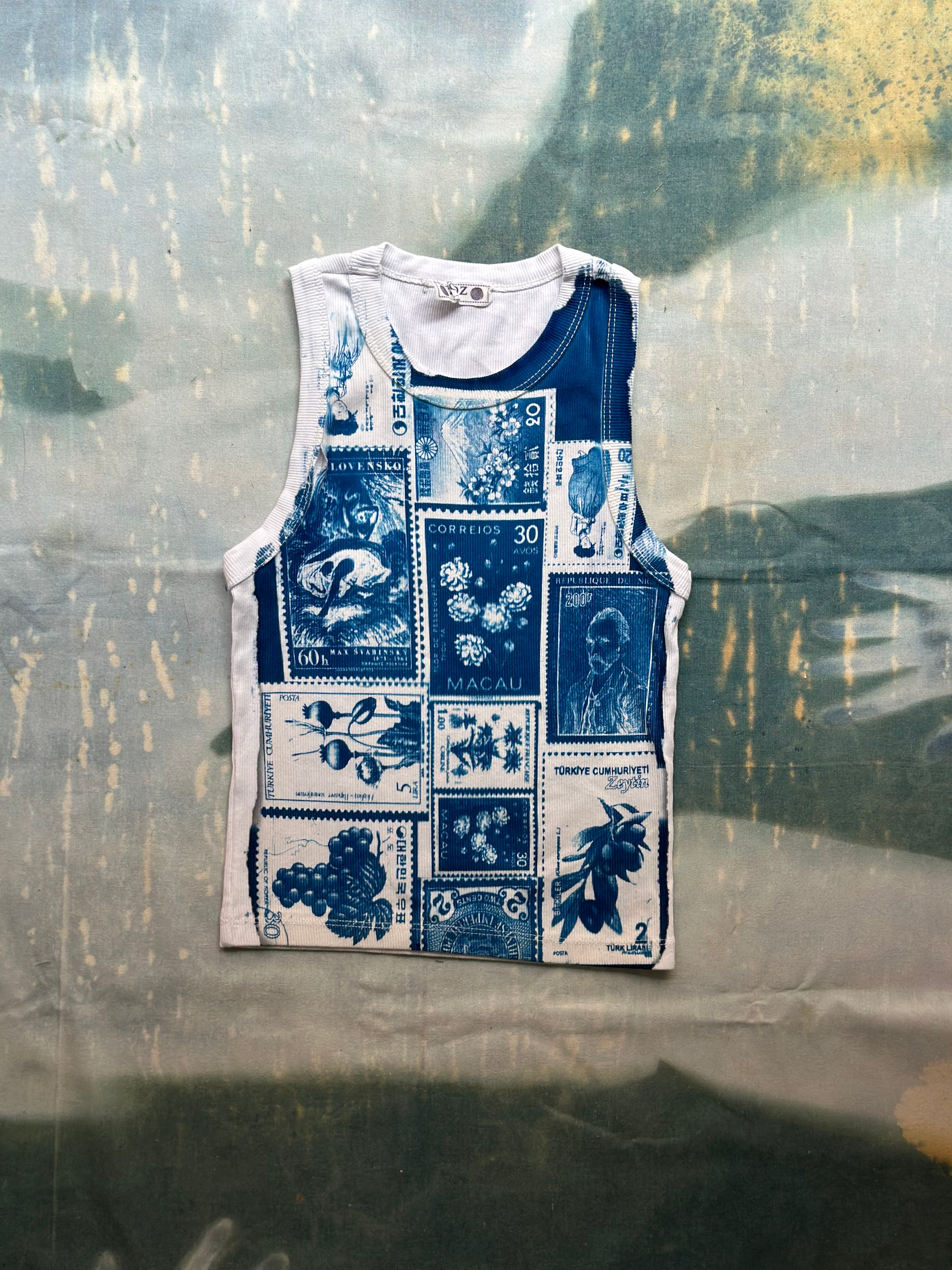 Stamps Cyanotype Crop Top Sale 154