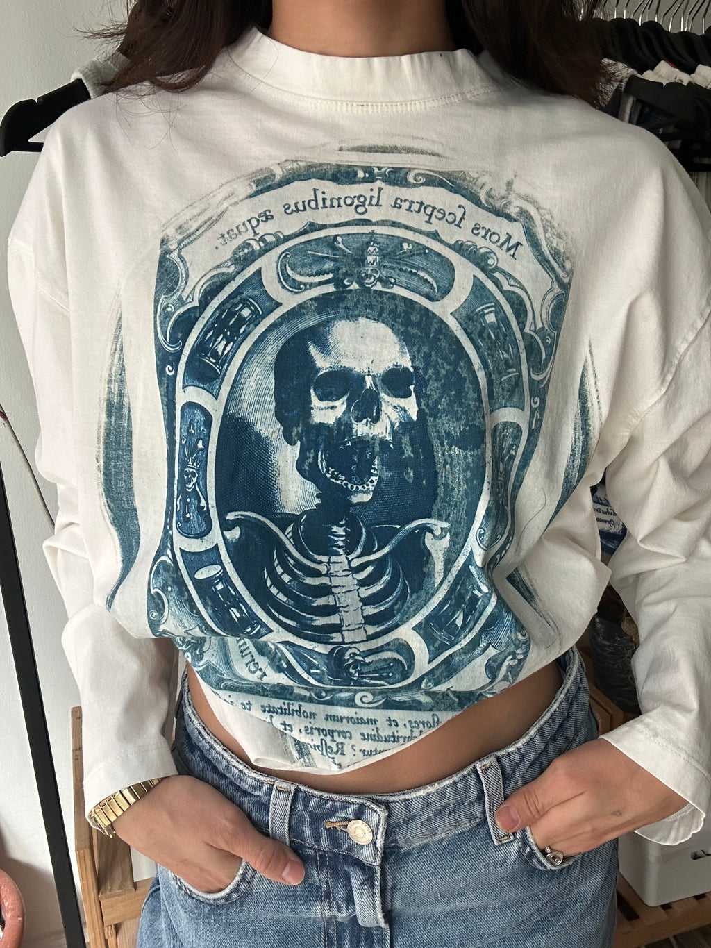 Skeleton Cyanotype Printed Boxy Cut Long Sleeve Tee