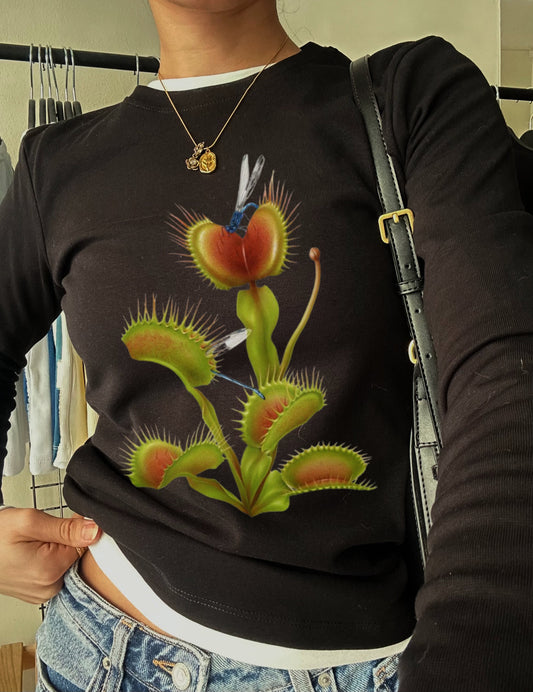 Venus Flytrap Printed Long Sleeve Tee Black