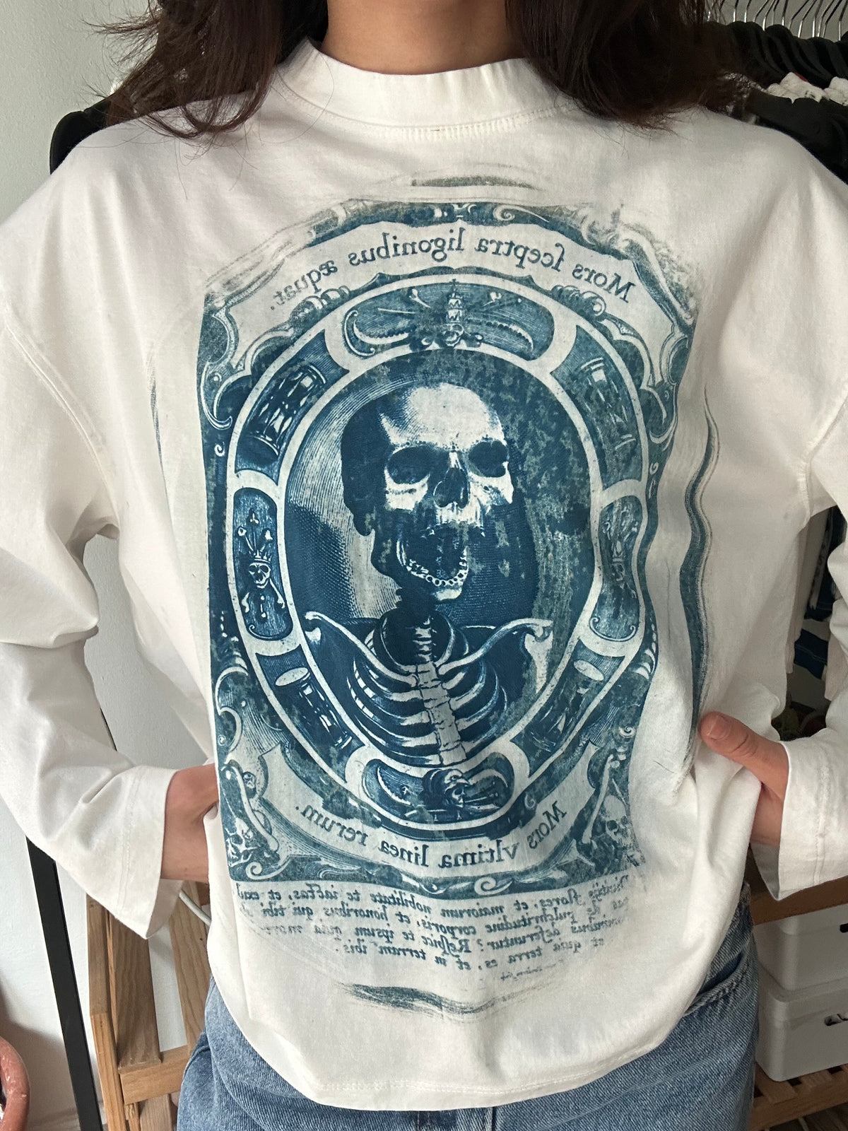 Skeleton Cyanotype Printed Boxy Cut Long Sleeve Tee