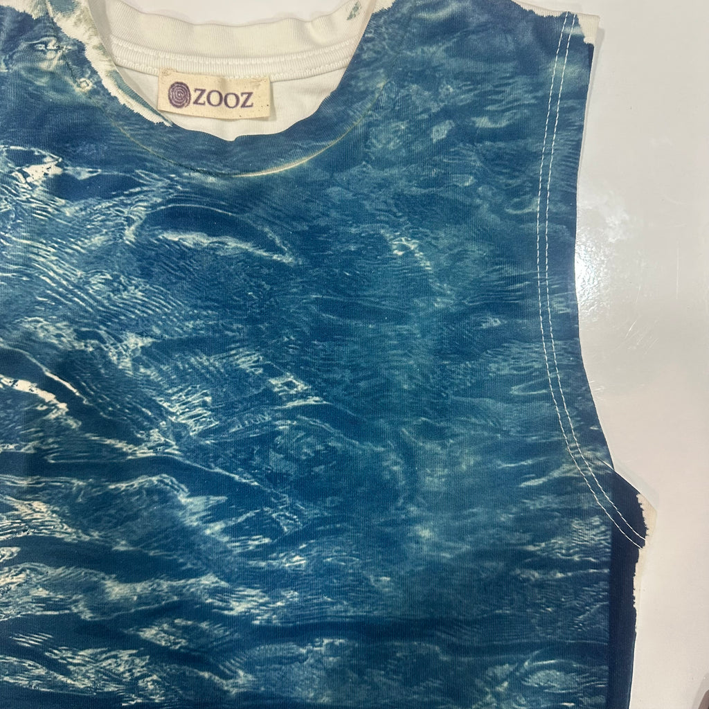 Waves Cyanotype Super Crop Top Sale 38