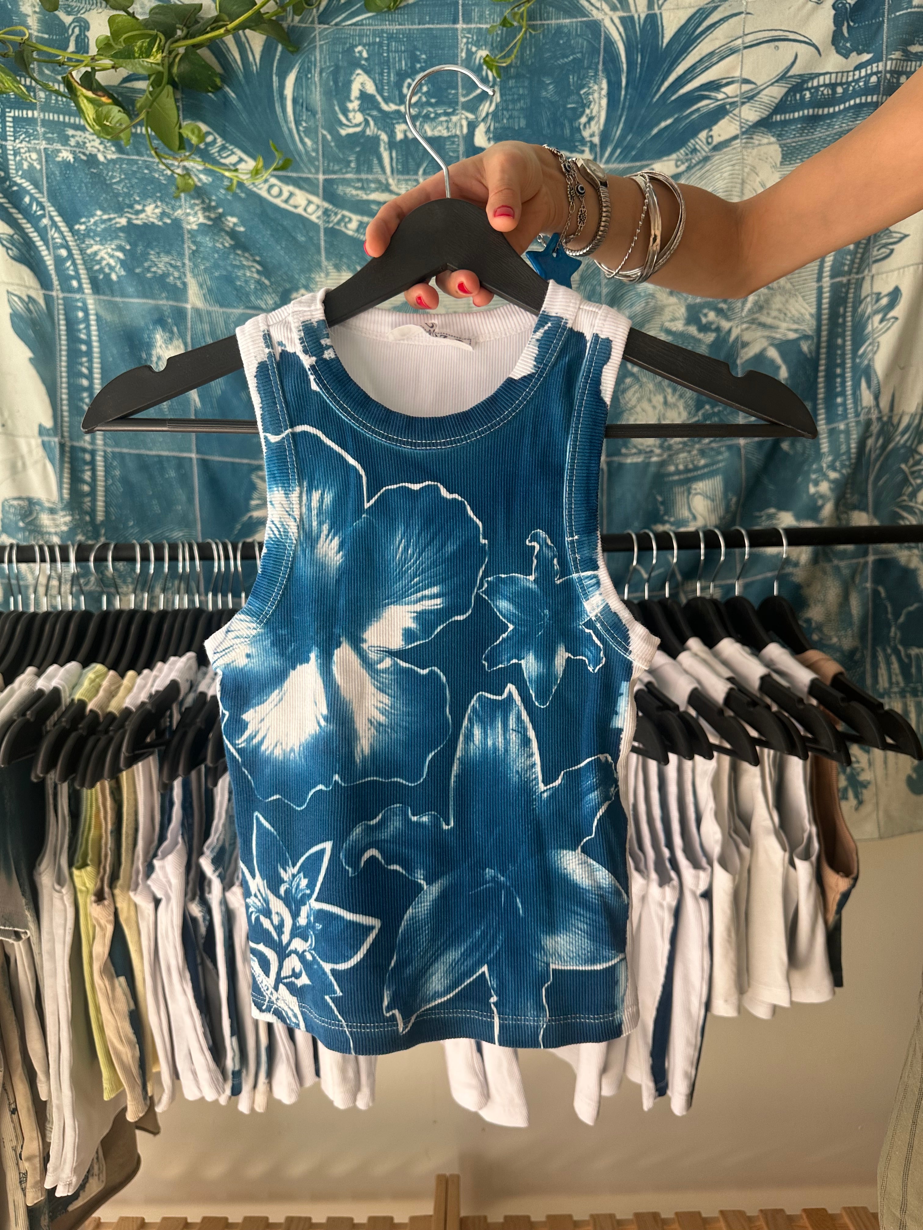 Floral Cyanotype Crop Top