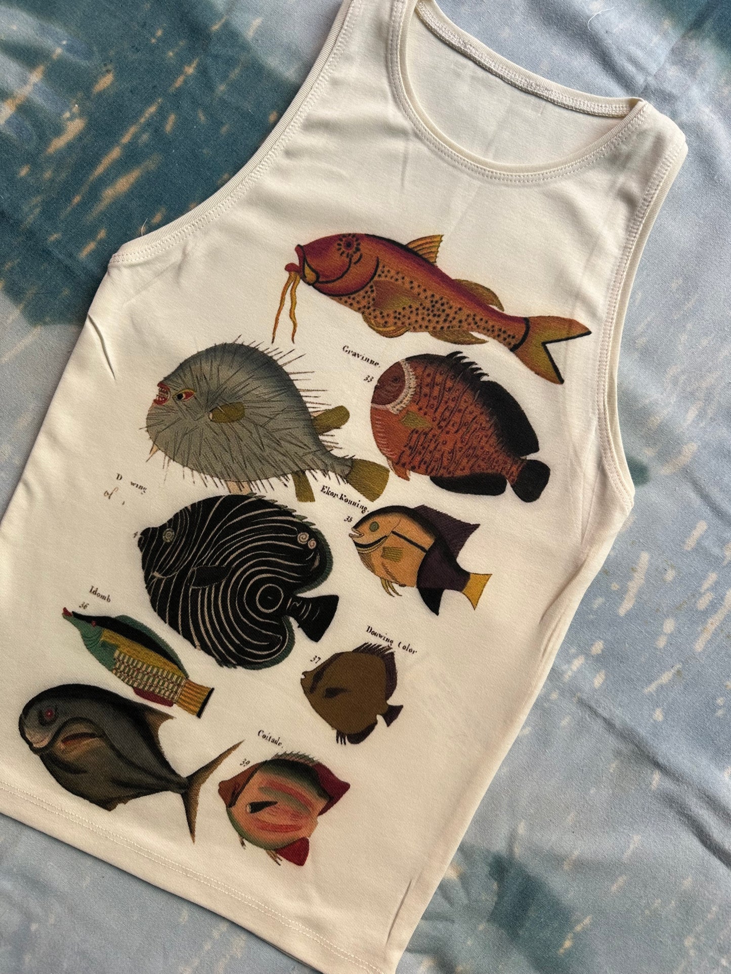 Louis Renard's Fish Digital Printed Tank Top - Handmade DTG Crop Top for Women – Vibrant Printed Top – Soft Cotton Stretch–Eco-Friendly Gift