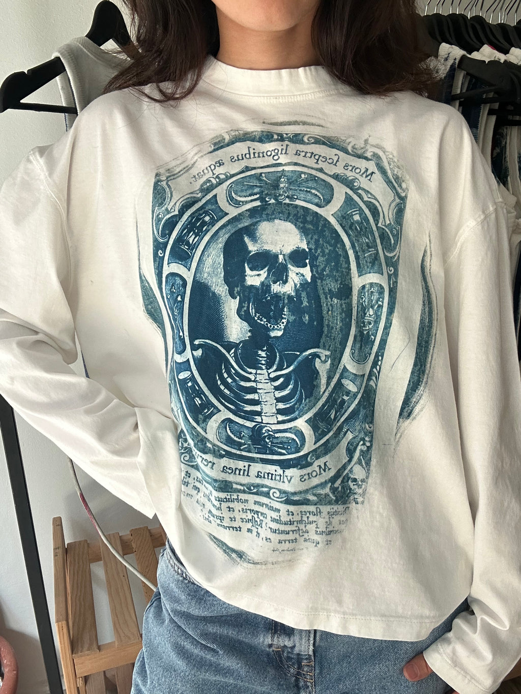 Skeleton Cyanotype Printed Boxy Cut Long Sleeve Tee