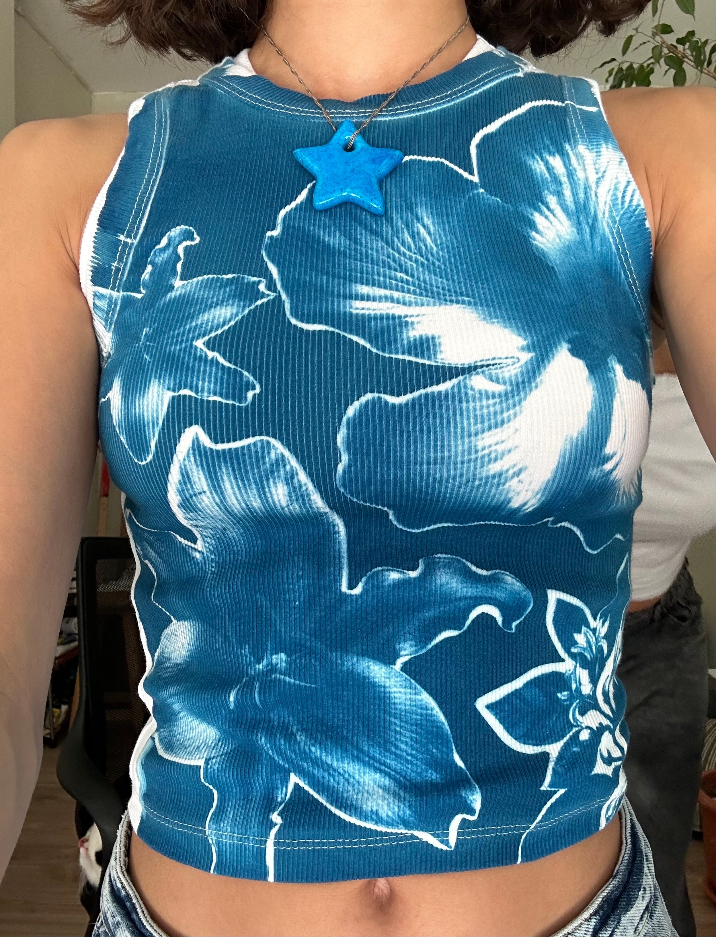 Floral Cyanotype Crop Top