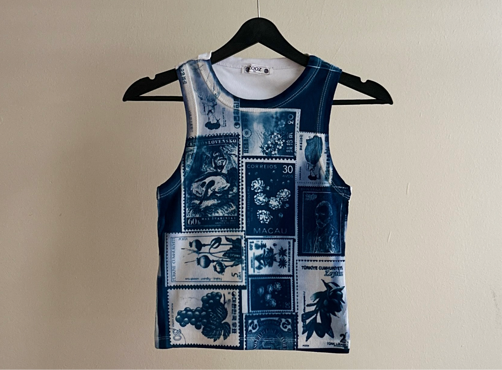 Stamps Cyanotype Crop Top Sale 32
