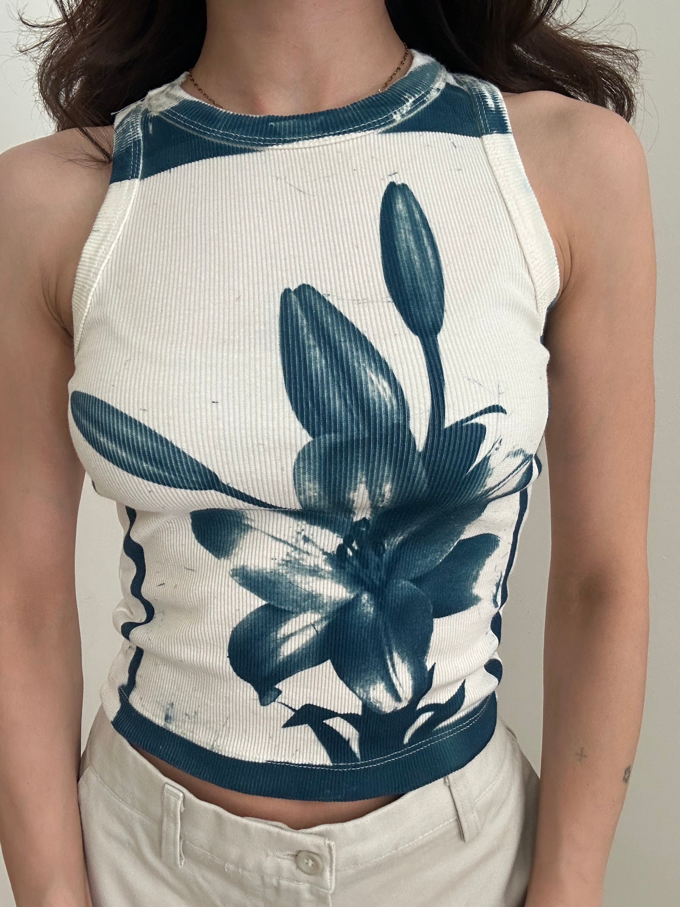 Flower Cyanotype Crop Top – Handcrafted Wearable Art by ZOOZ
