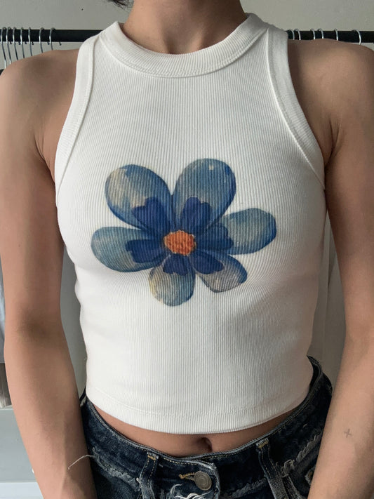 Blue Flower Crop Top