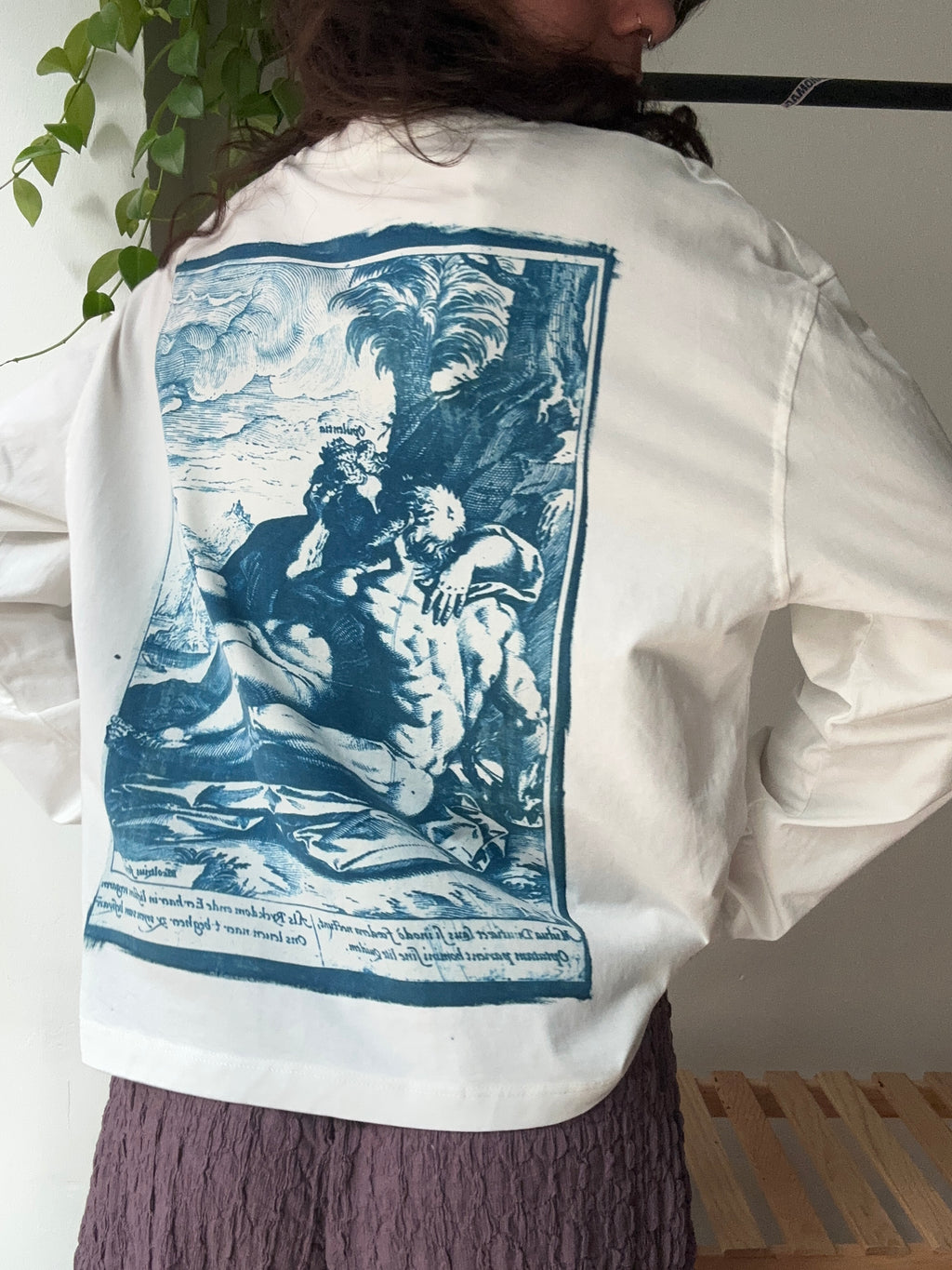 1582 Cyanotype Printed Boxy Cut Long Sleeve Tee