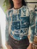 Stamps Cyanotype Printed Long Sleeve Tee