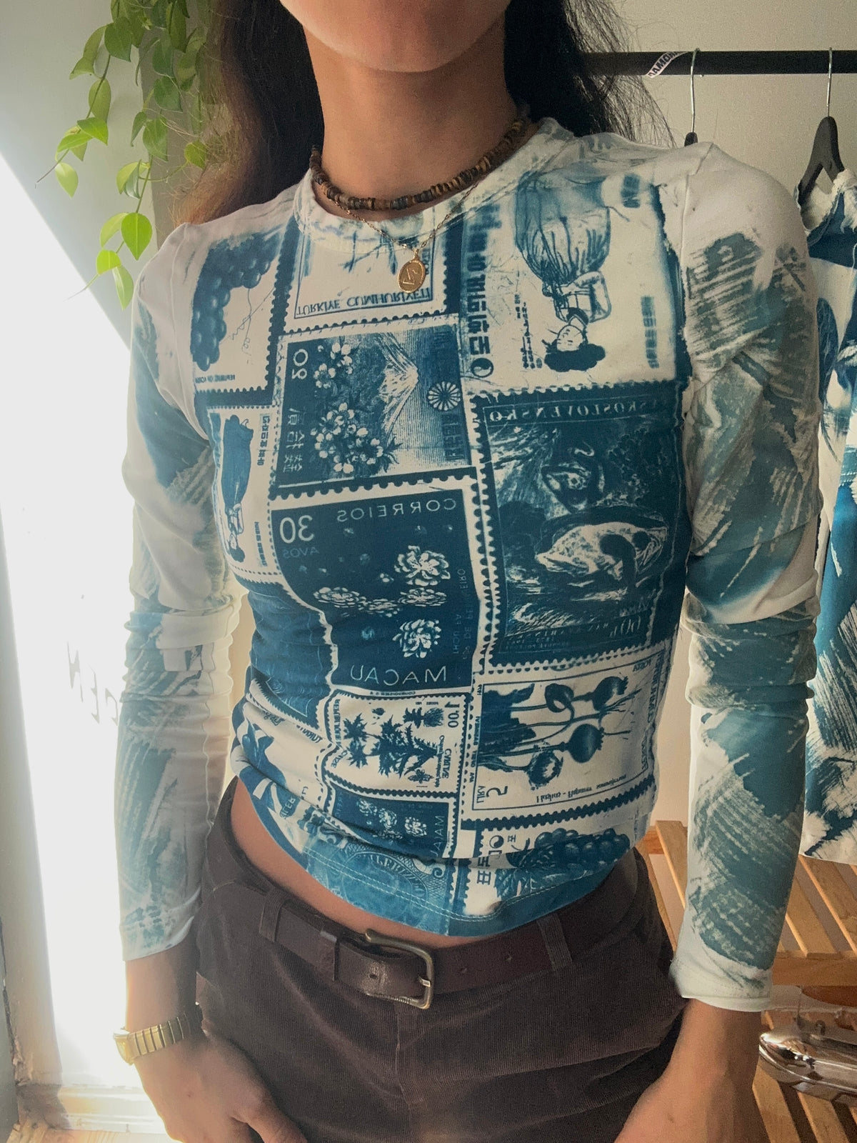Stamps Cyanotype Printed Long Sleeve Tee