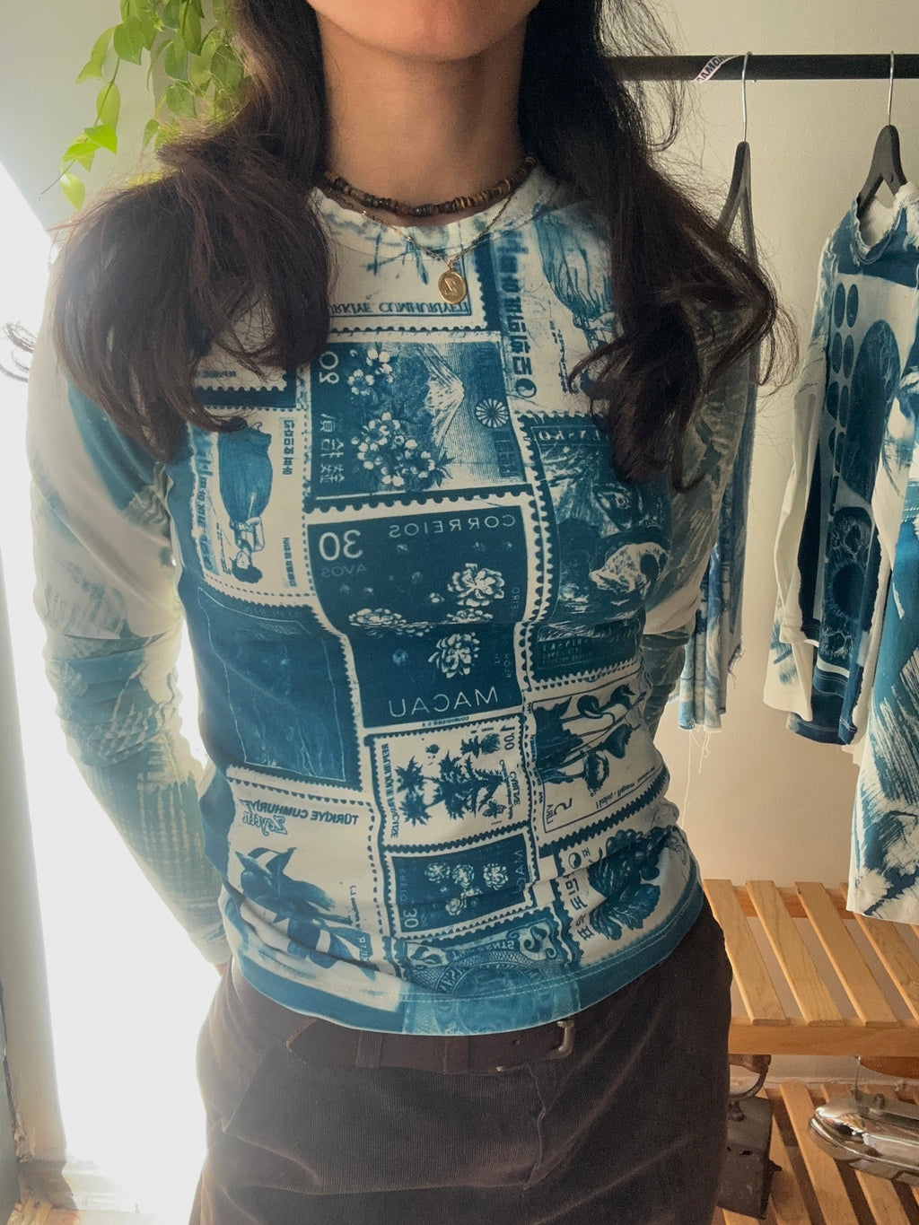 Stamps Cyanotype Printed Long Sleeve Tee