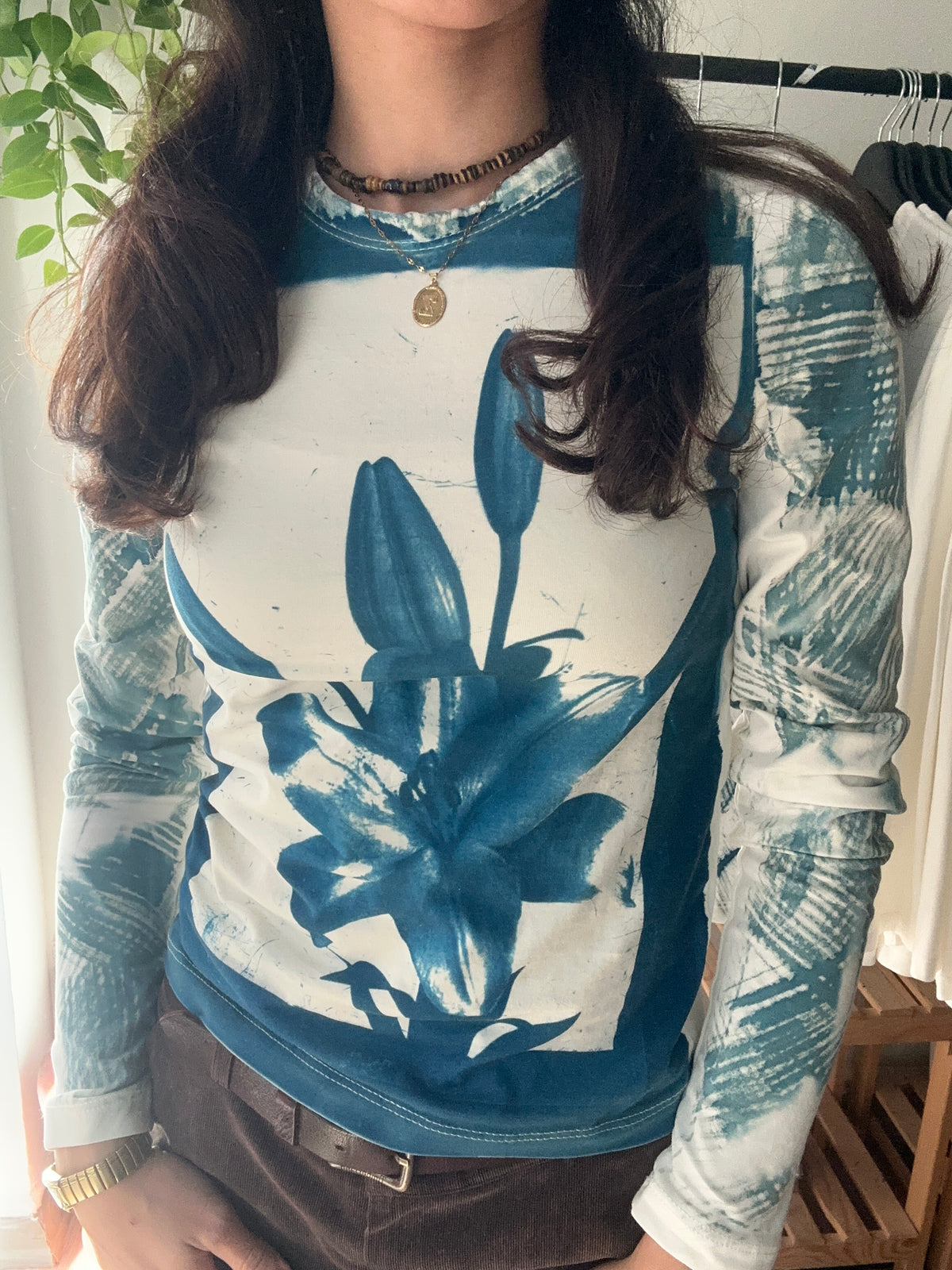 Flowers Cyanotype Printed Long Sleeve Tee