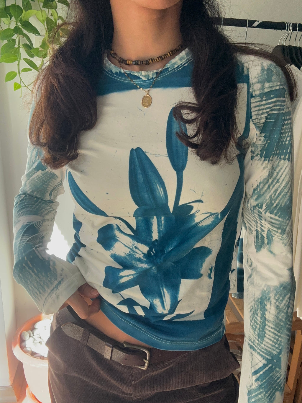 Flowers Cyanotype Printed Long Sleeve Tee