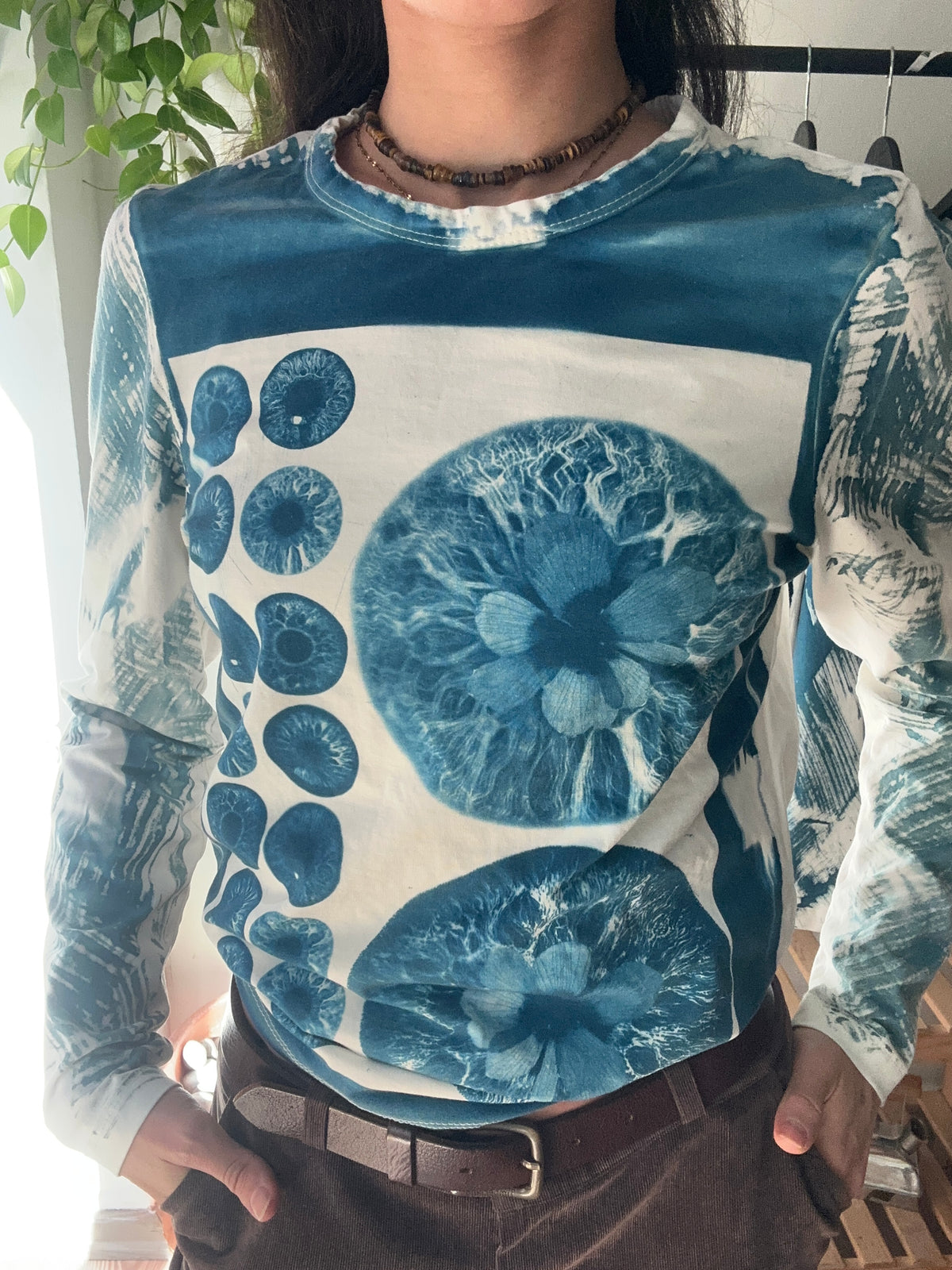 Iris Flowers Cyanotype Printed Long Sleeve Tee
