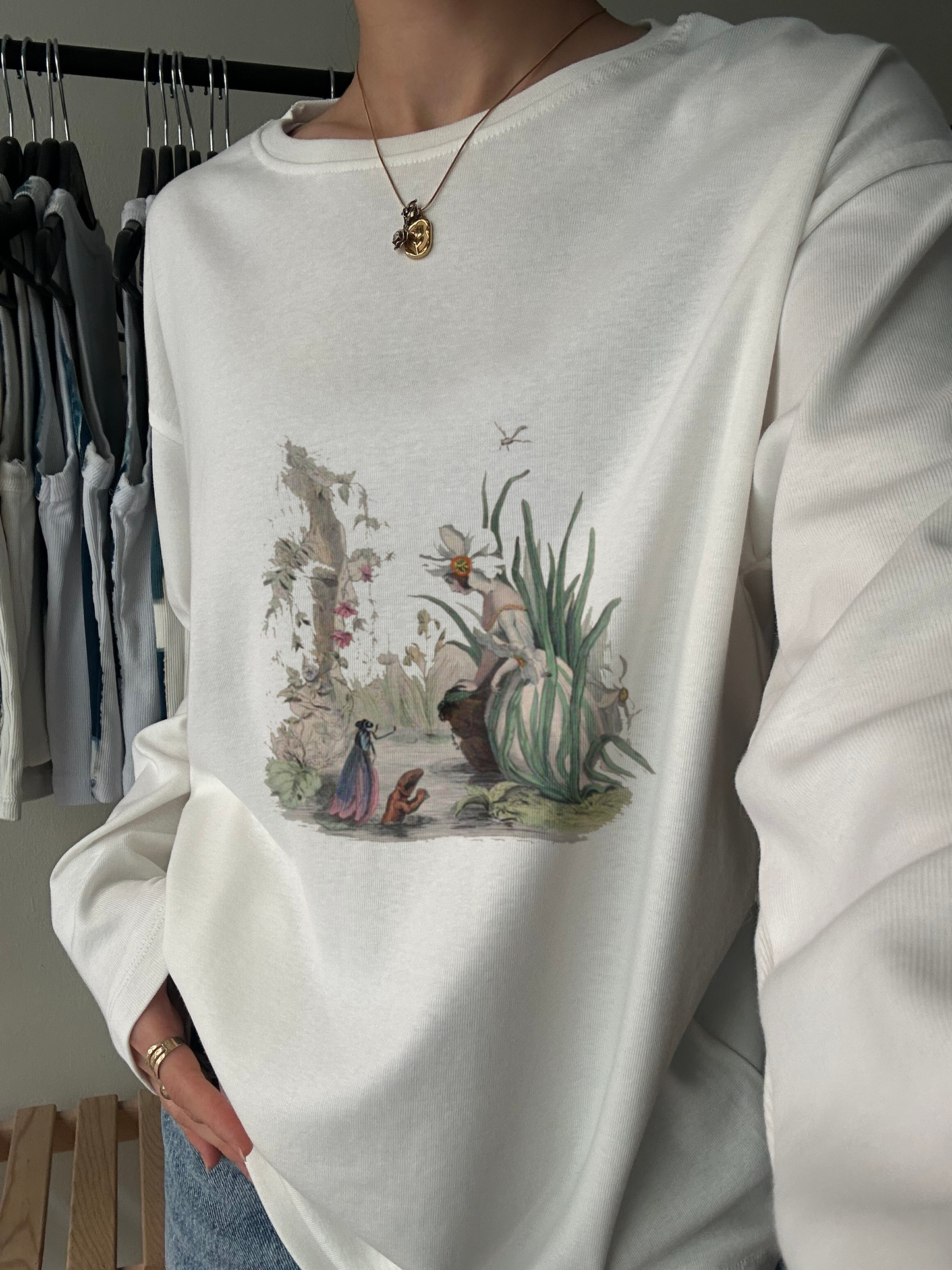 Pastoral Landscape Illustration Long Sleeve Tee