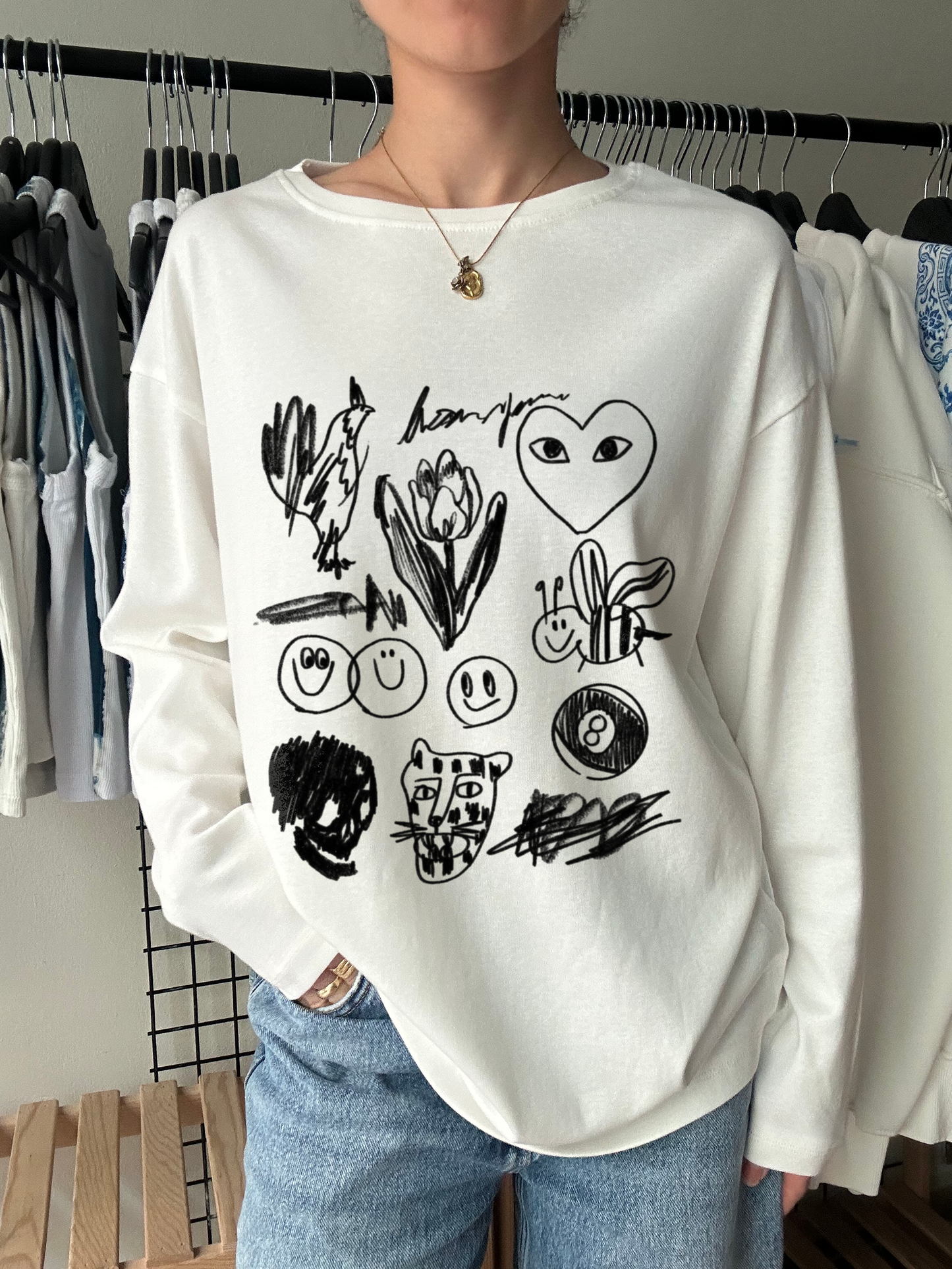 Hand Drawn Doodle Long Sleeve Tee