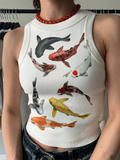 Koi Fish Crop Top, Vintage Fish Graphic Crop Top, Y2K Coastal Aesthetic Shirt, Cute Seaside Crop Top